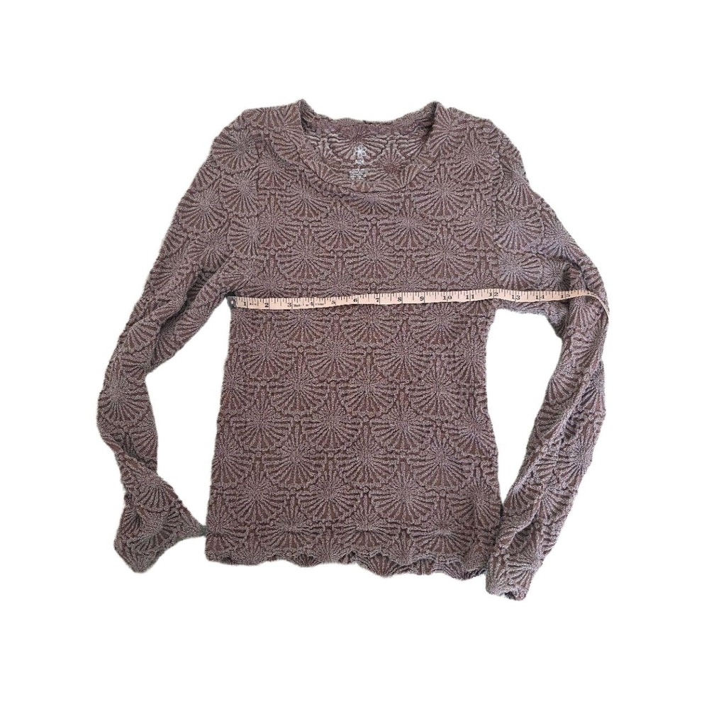 AURA Brown Mauve Textured Knit Crew Neck‎ Long Sleeve Scalloped Hem Sweater LG - Picture 6 of 9